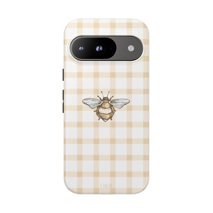 Bee-Inspired Gingham Tough Case - Stylish, Protective Phone Cover, Buzzing Bee Pattern, Unique Phone Accessory, Gift for Nature Lover