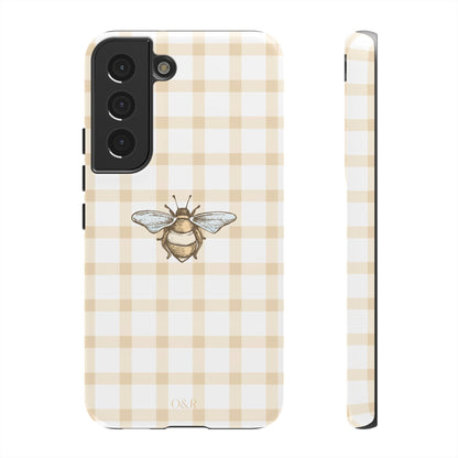 Bee-Inspired Gingham Tough Case - Stylish, Protective Phone Cover, Buzzing Bee Pattern, Unique Phone Accessory, Gift for Nature Lover