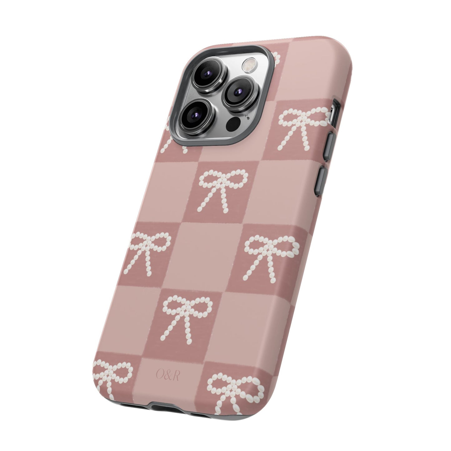 Pink Checkered Bow Tough Case, Phone Case,  Cellphone Cover, Protective Phone Shell, Cute Plaid Design