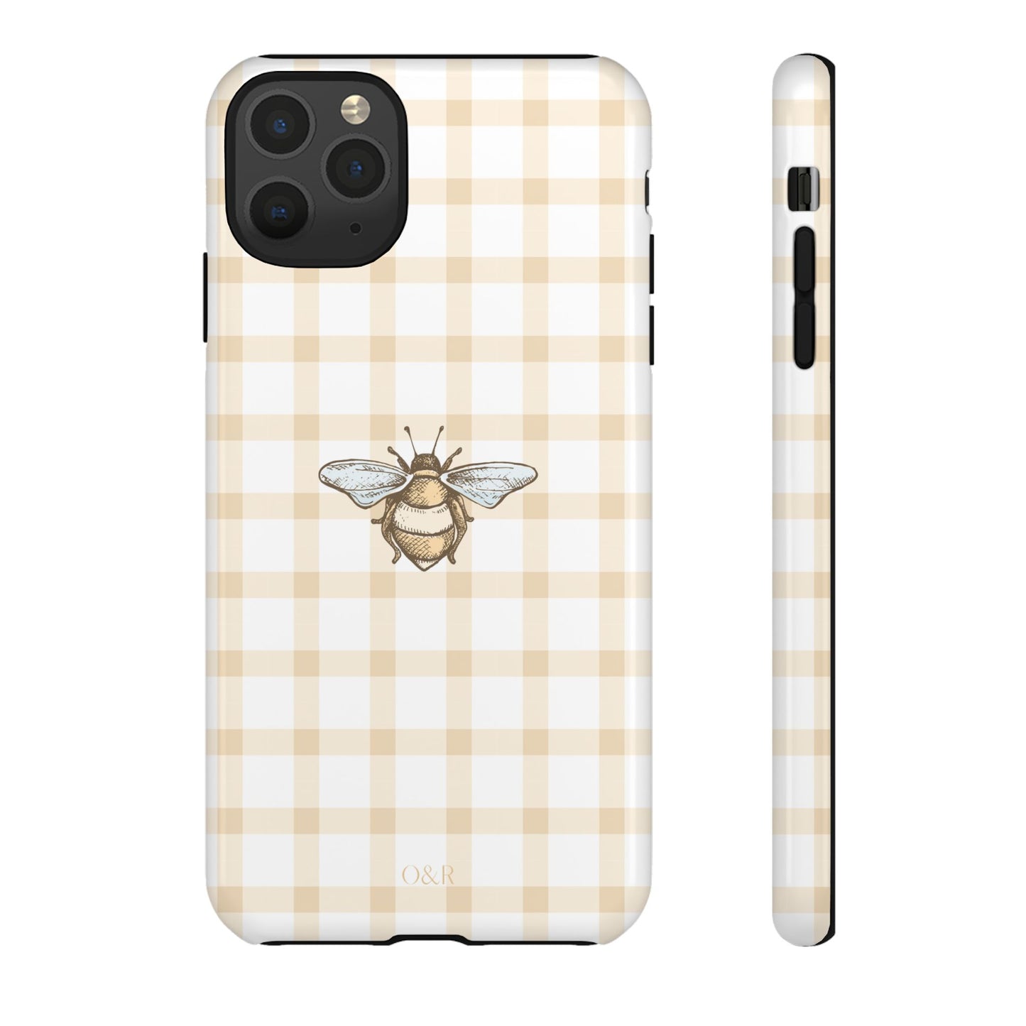 Bee-Inspired Gingham Tough Case - Stylish, Protective Phone Cover, Buzzing Bee Pattern, Unique Phone Accessory, Gift for Nature Lover