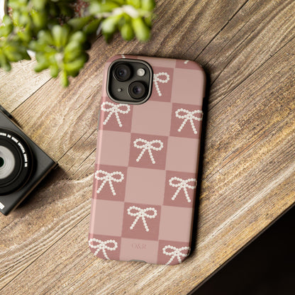 Pink Checkered Bow Tough Case, Phone Case,  Cellphone Cover, Protective Phone Shell, Cute Plaid Design