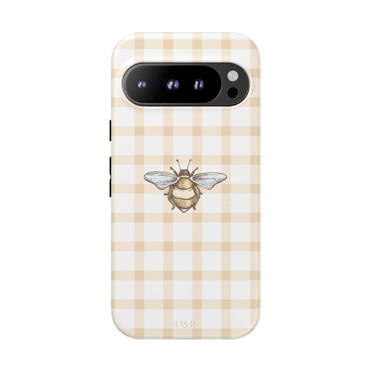 Bee-Inspired Gingham Tough Case - Stylish, Protective Phone Cover, Buzzing Bee Pattern, Unique Phone Accessory, Gift for Nature Lover