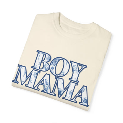 Botanical Blue Floral Boy Mama T-Shirt, Garment-Dyed Tee for Moms, Comfort Colors, Perfect Gift for Mother's Day