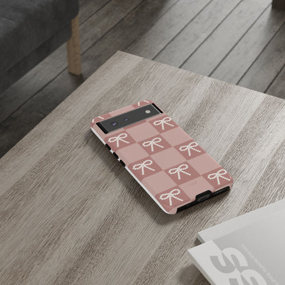 Pink Checkered Bow Tough Case, Phone Case,  Cellphone Cover, Protective Phone Shell, Cute Plaid Design