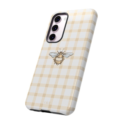 Bee-Inspired Gingham Tough Case - Stylish, Protective Phone Cover, Buzzing Bee Pattern, Unique Phone Accessory, Gift for Nature Lover