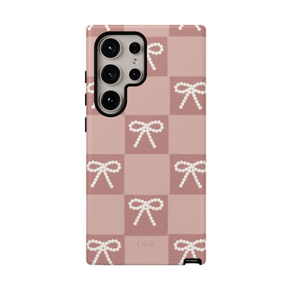 Pink Checkered Bow Tough Case, Phone Case,  Cellphone Cover, Protective Phone Shell, Cute Plaid Design