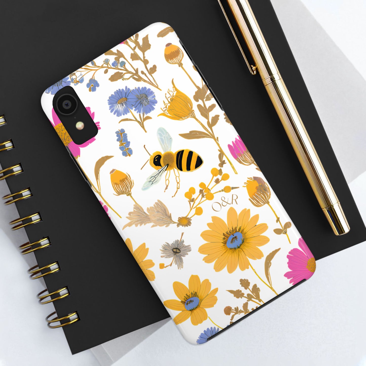 Wildflower Honey Bee Tough Phone Case - Floral Insect Protective Cover, Nature Lover Gift, iPhone Samsung Accessories, Hard