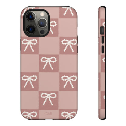 Pink Checkered Bow Tough Case, Phone Case,  Cellphone Cover, Protective Phone Shell, Cute Plaid Design