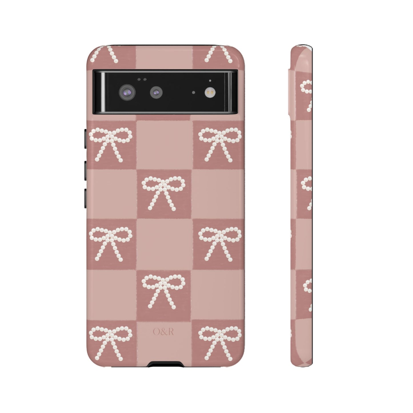 Pink Checkered Bow Tough Case, Phone Case,  Cellphone Cover, Protective Phone Shell, Cute Plaid Design