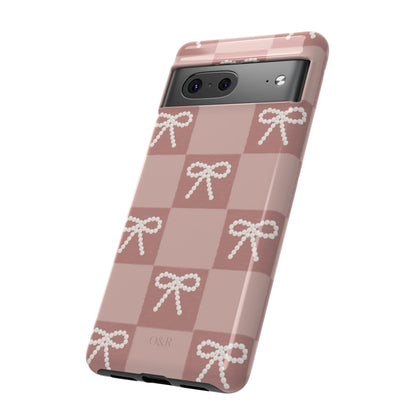 Pink Checkered Bow Tough Case, Phone Case,  Cellphone Cover, Protective Phone Shell, Cute Plaid Design