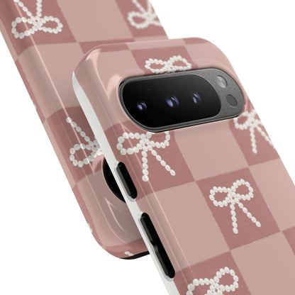 Pink Checkered Bow Tough Case, Phone Case,  Cellphone Cover, Protective Phone Shell, Cute Plaid Design