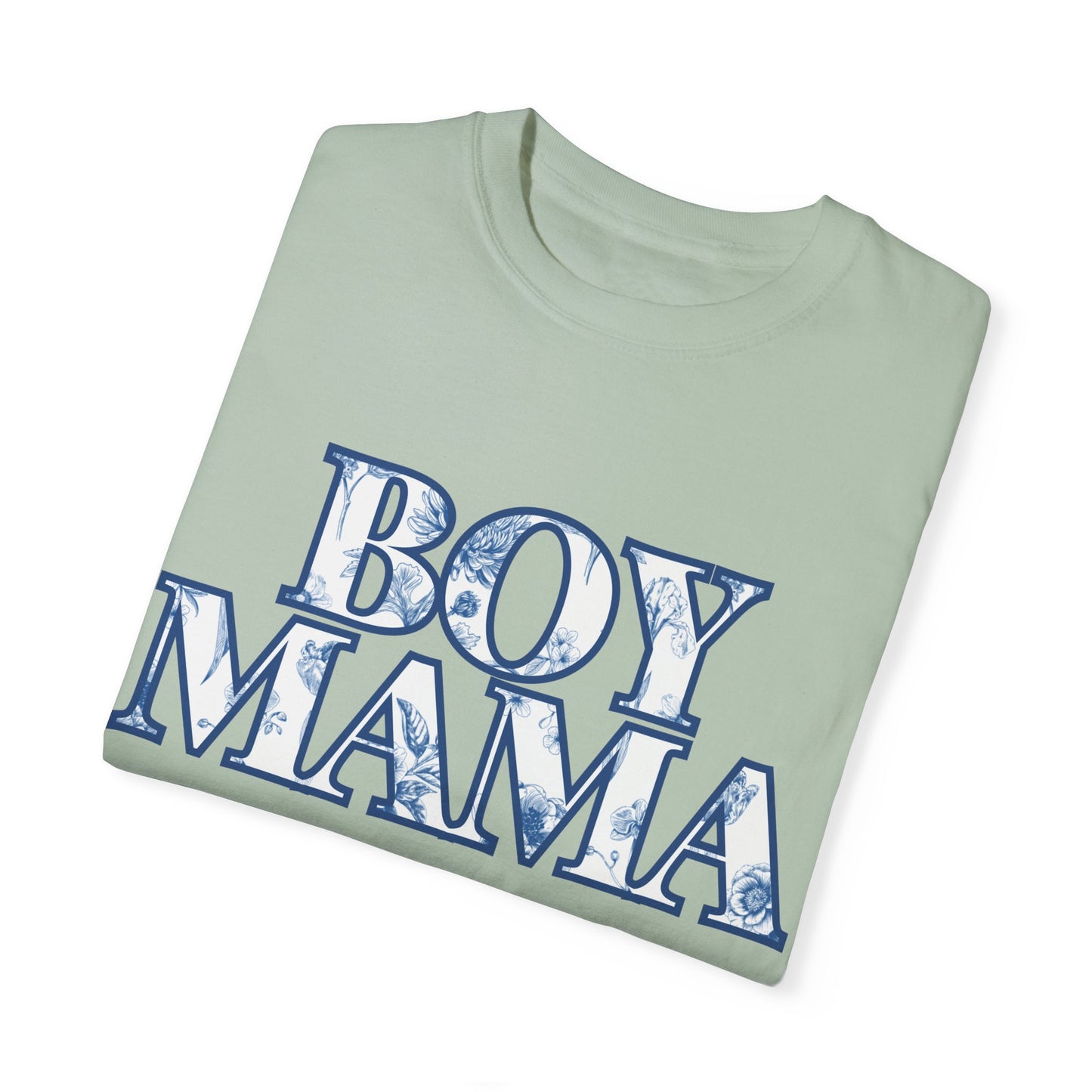 Botanical Blue Floral Boy Mama T-Shirt, Garment-Dyed Tee for Moms, Comfort Colors, Perfect Gift for Mother's Day