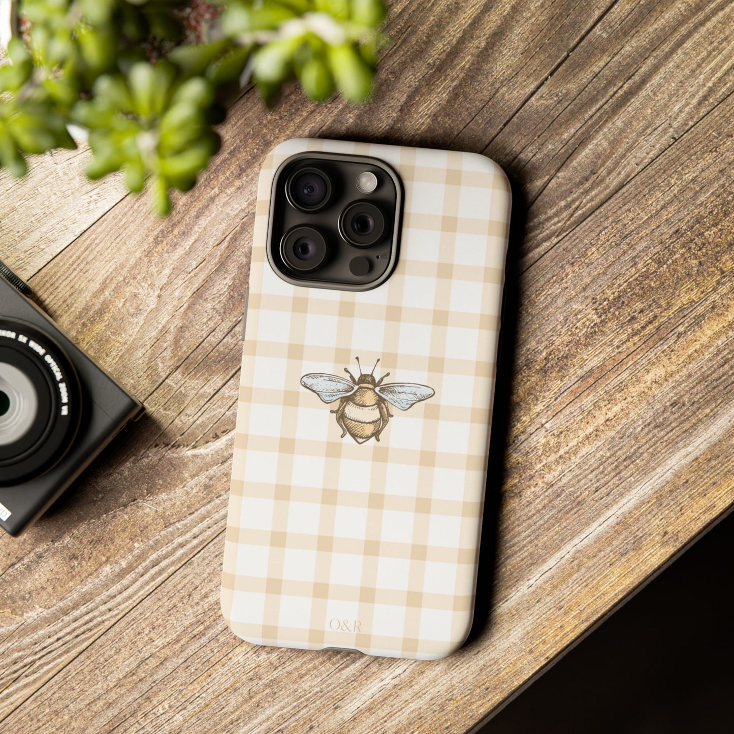 Bee-Inspired Gingham Tough Case - Stylish, Protective Phone Cover, Buzzing Bee Pattern, Unique Phone Accessory, Gift for Nature Lover