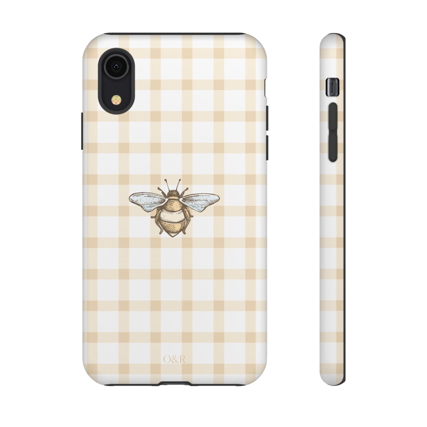 Bee-Inspired Gingham Tough Case - Stylish, Protective Phone Cover, Buzzing Bee Pattern, Unique Phone Accessory, Gift for Nature Lover