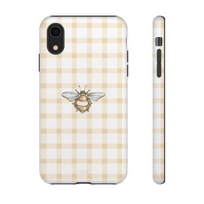 Bee-Inspired Gingham Tough Case - Stylish, Protective Phone Cover, Buzzing Bee Pattern, Unique Phone Accessory, Gift for Nature Lover