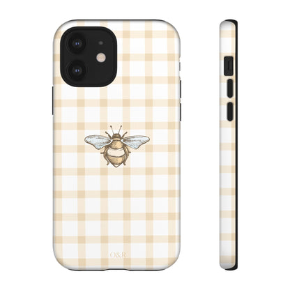 Bee-Inspired Gingham Tough Case - Stylish, Protective Phone Cover, Buzzing Bee Pattern, Unique Phone Accessory, Gift for Nature Lover