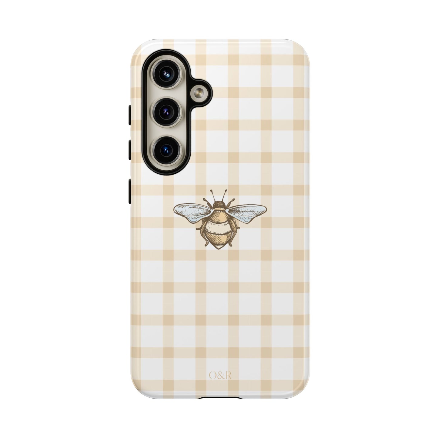 Bee-Inspired Gingham Tough Case - Stylish, Protective Phone Cover, Buzzing Bee Pattern, Unique Phone Accessory, Gift for Nature Lover