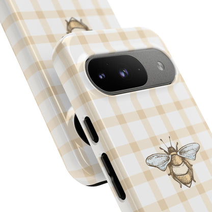 Bee-Inspired Gingham Tough Case - Stylish, Protective Phone Cover, Buzzing Bee Pattern, Unique Phone Accessory, Gift for Nature Lover