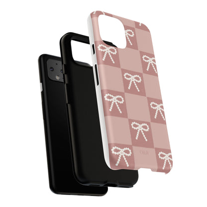 Pink Checkered Bow Tough Case, Phone Case,  Cellphone Cover, Protective Phone Shell, Cute Plaid Design