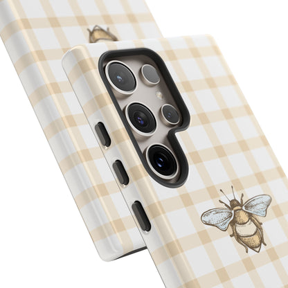 Bee-Inspired Gingham Tough Case - Stylish, Protective Phone Cover, Buzzing Bee Pattern, Unique Phone Accessory, Gift for Nature Lover