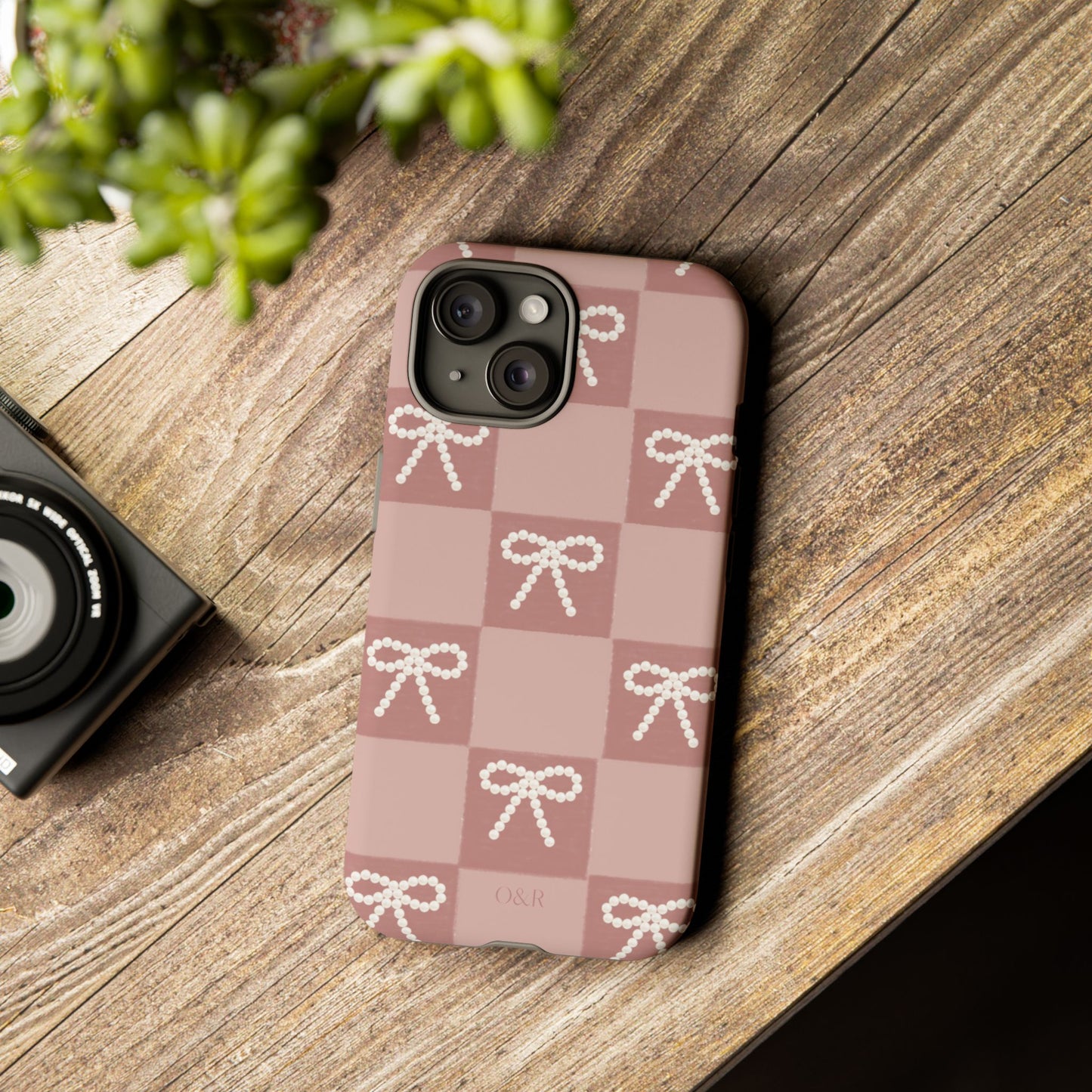 Pink Checkered Bow Tough Case, Phone Case,  Cellphone Cover, Protective Phone Shell, Cute Plaid Design