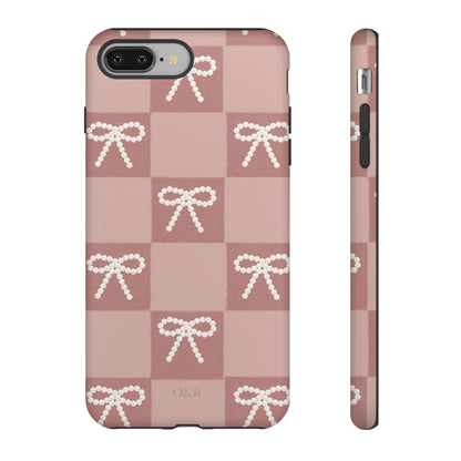 Pink Checkered Bow Tough Case, Phone Case,  Cellphone Cover, Protective Phone Shell, Cute Plaid Design