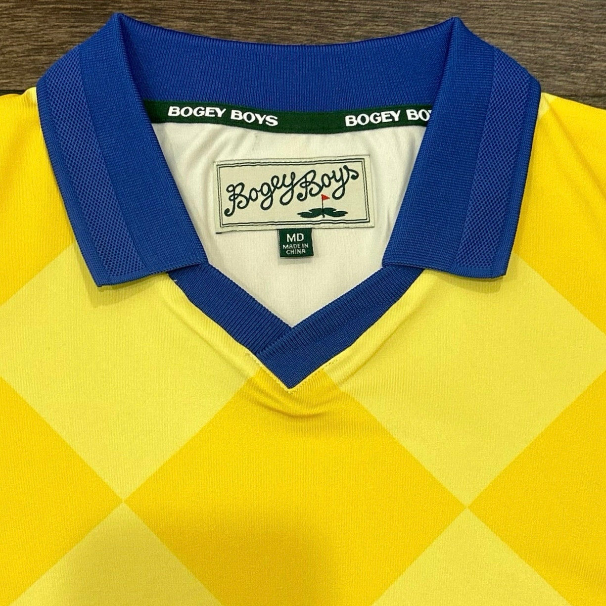 Bogey Boys Macklemore Men's Athletic Checkered Polo Golf Shirt Yellow Size M