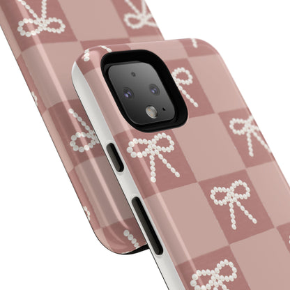 Pink Checkered Bow Tough Case, Phone Case,  Cellphone Cover, Protective Phone Shell, Cute Plaid Design