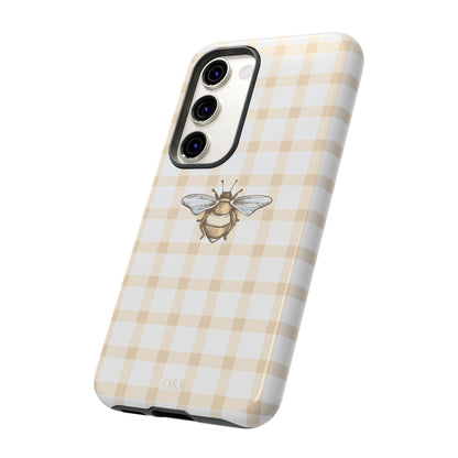 Bee-Inspired Gingham Tough Case - Stylish, Protective Phone Cover, Buzzing Bee Pattern, Unique Phone Accessory, Gift for Nature Lover