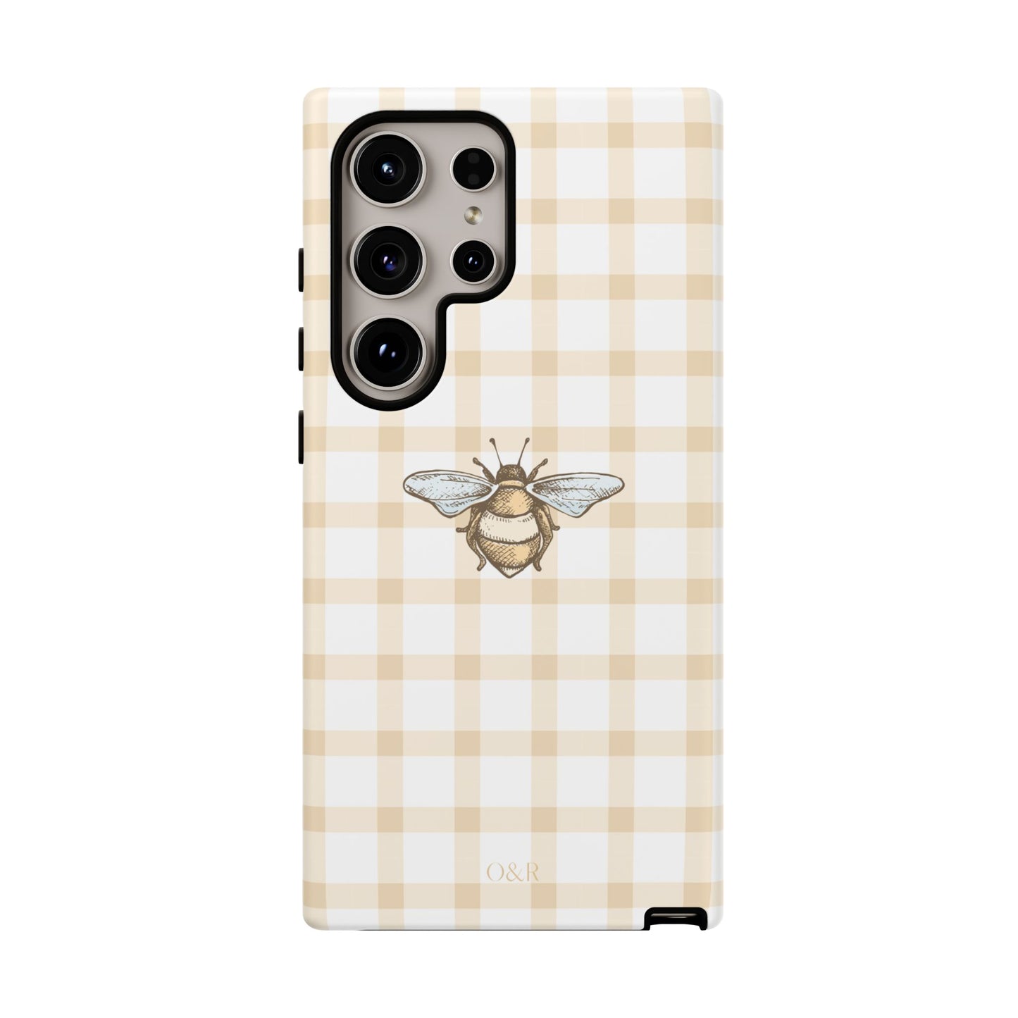 Bee-Inspired Gingham Tough Case - Stylish, Protective Phone Cover, Buzzing Bee Pattern, Unique Phone Accessory, Gift for Nature Lover