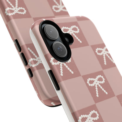 Pink Checkered Bow Tough Case, Phone Case,  Cellphone Cover, Protective Phone Shell, Cute Plaid Design