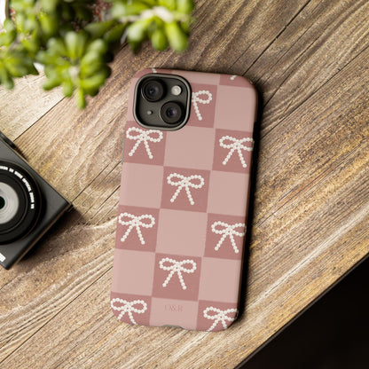 Pink Checkered Bow Tough Case, Phone Case,  Cellphone Cover, Protective Phone Shell, Cute Plaid Design