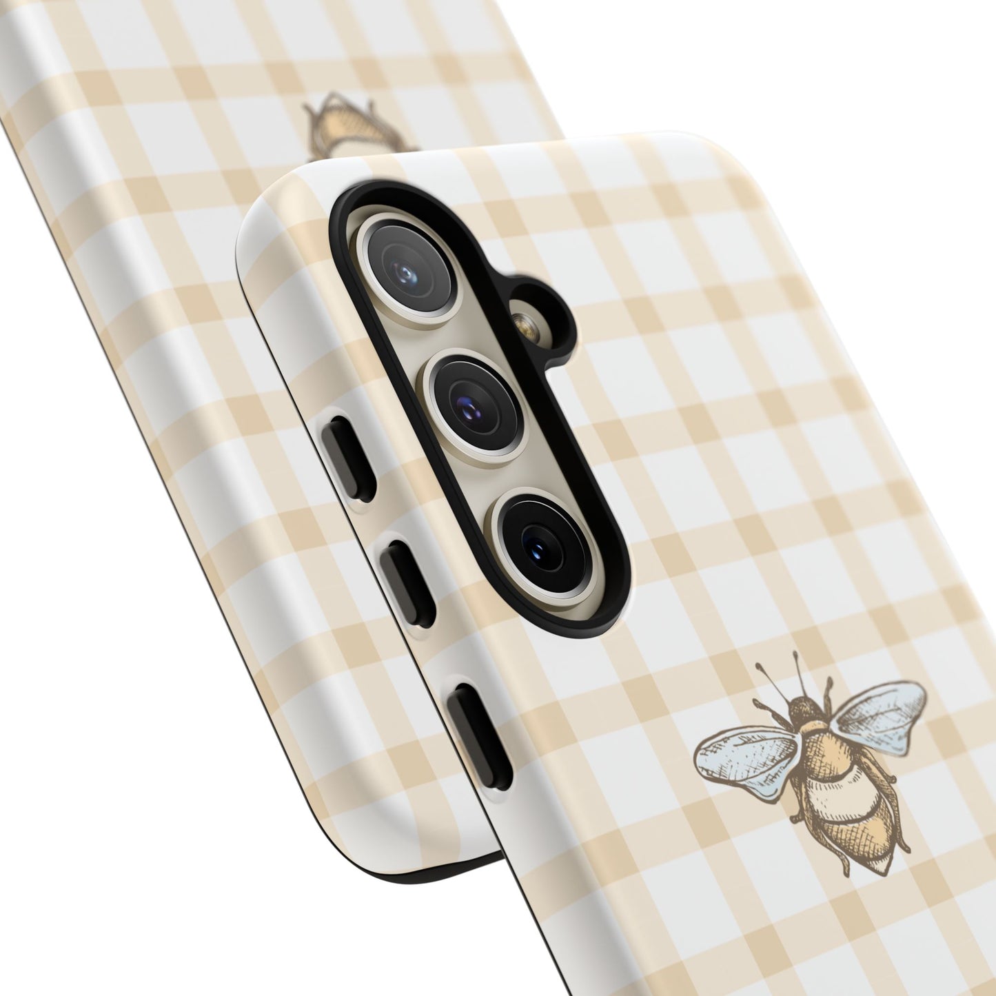 Bee-Inspired Gingham Tough Case - Stylish, Protective Phone Cover, Buzzing Bee Pattern, Unique Phone Accessory, Gift for Nature Lover