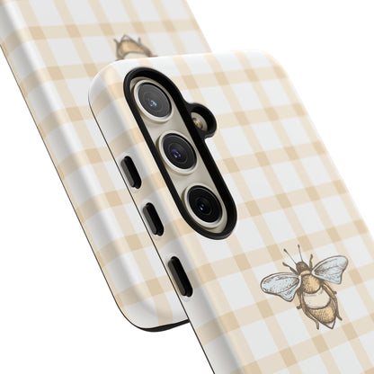 Bee-Inspired Gingham Tough Case - Stylish, Protective Phone Cover, Buzzing Bee Pattern, Unique Phone Accessory, Gift for Nature Lover