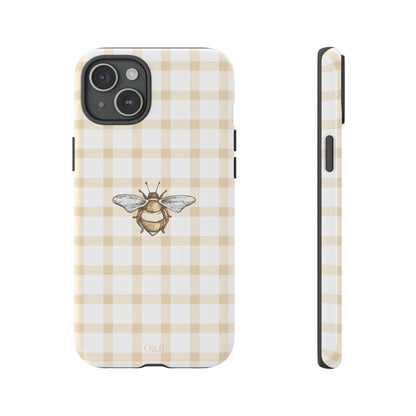 Bee-Inspired Gingham Tough Case - Stylish, Protective Phone Cover, Buzzing Bee Pattern, Unique Phone Accessory, Gift for Nature Lover