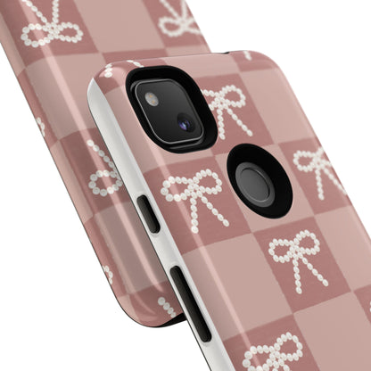 Pink Checkered Bow Tough Case, Phone Case,  Cellphone Cover, Protective Phone Shell, Cute Plaid Design