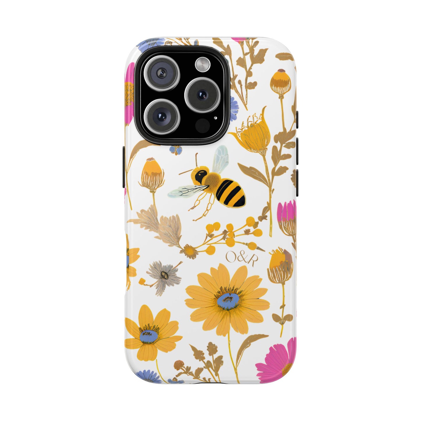 Wildflower Honey Bee Tough Phone Case - Floral Insect Protective Cover, Nature Lover Gift, iPhone Samsung Accessories, Hard