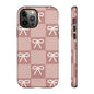 Pink Checkered Bow Tough Case, Phone Case,  Cellphone Cover, Protective Phone Shell, Cute Plaid Design