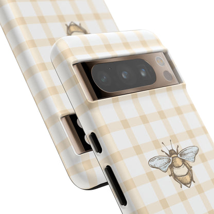 Bee-Inspired Gingham Tough Case - Stylish, Protective Phone Cover, Buzzing Bee Pattern, Unique Phone Accessory, Gift for Nature Lover