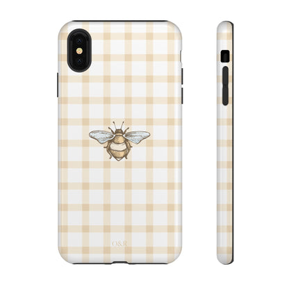 Bee-Inspired Gingham Tough Case - Stylish, Protective Phone Cover, Buzzing Bee Pattern, Unique Phone Accessory, Gift for Nature Lover