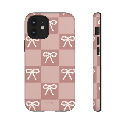 Pink Checkered Bow Tough Case, Phone Case,  Cellphone Cover, Protective Phone Shell, Cute Plaid Design