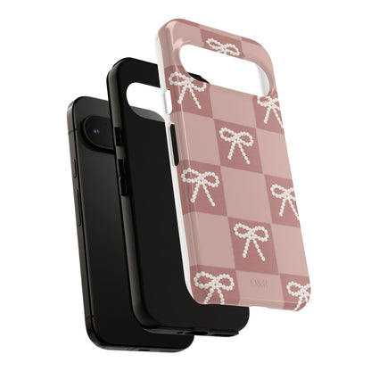 Pink Checkered Bow Tough Case, Phone Case,  Cellphone Cover, Protective Phone Shell, Cute Plaid Design