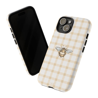 Bee-Inspired Gingham Tough Case - Stylish, Protective Phone Cover, Buzzing Bee Pattern, Unique Phone Accessory, Gift for Nature Lover