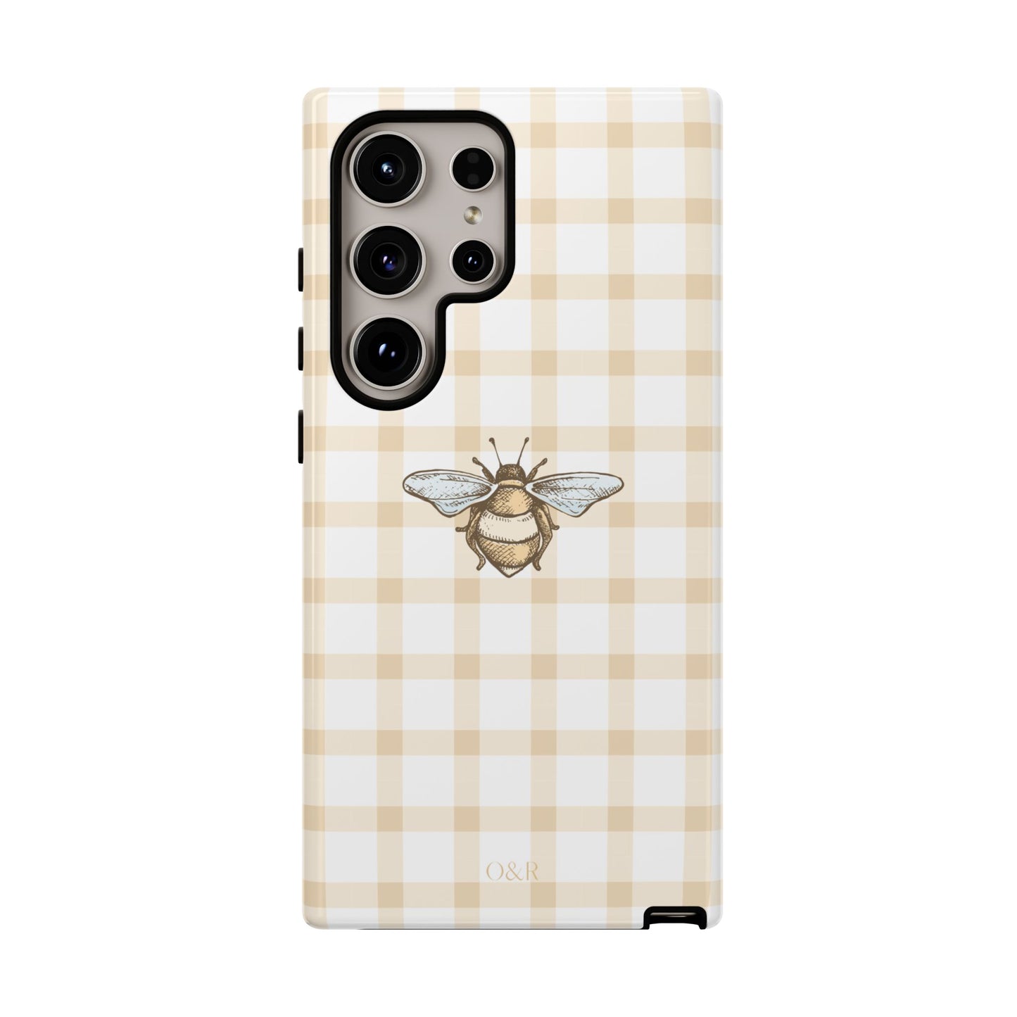 Bee-Inspired Gingham Tough Case - Stylish, Protective Phone Cover, Buzzing Bee Pattern, Unique Phone Accessory, Gift for Nature Lover