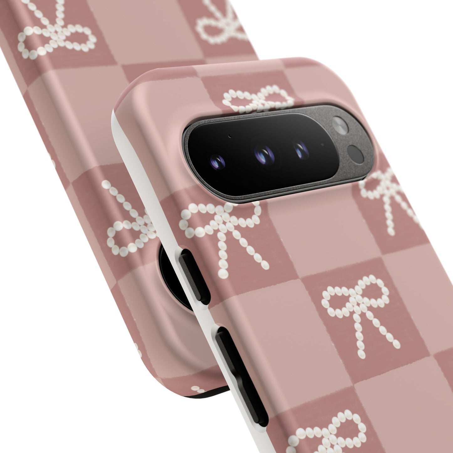 Pink Checkered Bow Tough Case, Phone Case,  Cellphone Cover, Protective Phone Shell, Cute Plaid Design