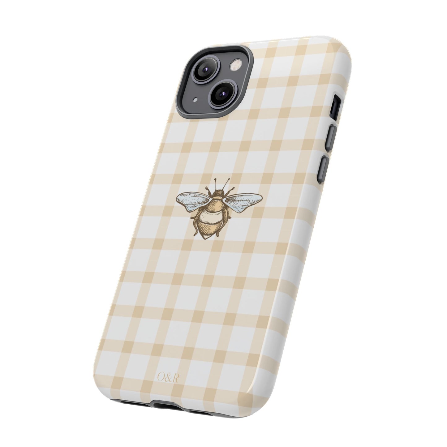 Bee-Inspired Gingham Tough Case - Stylish, Protective Phone Cover, Buzzing Bee Pattern, Unique Phone Accessory, Gift for Nature Lover