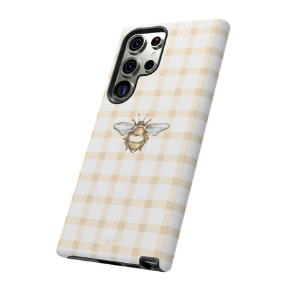 Bee-Inspired Gingham Tough Case - Stylish, Protective Phone Cover, Buzzing Bee Pattern, Unique Phone Accessory, Gift for Nature Lover