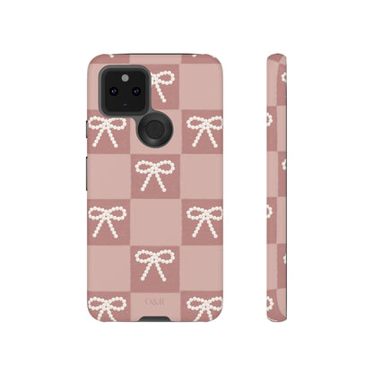 Pink Checkered Bow Tough Case, Phone Case,  Cellphone Cover, Protective Phone Shell, Cute Plaid Design