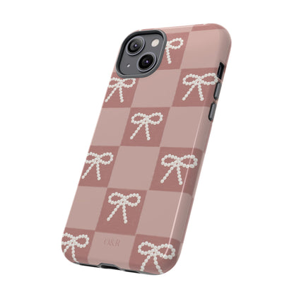 Pink Checkered Bow Tough Case, Phone Case,  Cellphone Cover, Protective Phone Shell, Cute Plaid Design