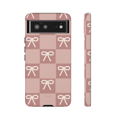 Pink Checkered Bow Tough Case, Phone Case,  Cellphone Cover, Protective Phone Shell, Cute Plaid Design